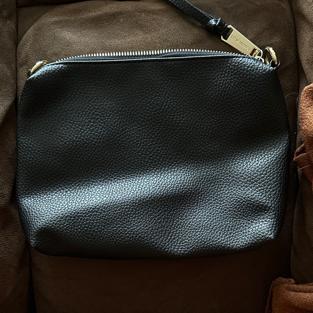 Steve Madden Black Leather Wristlet with Gold Hardware